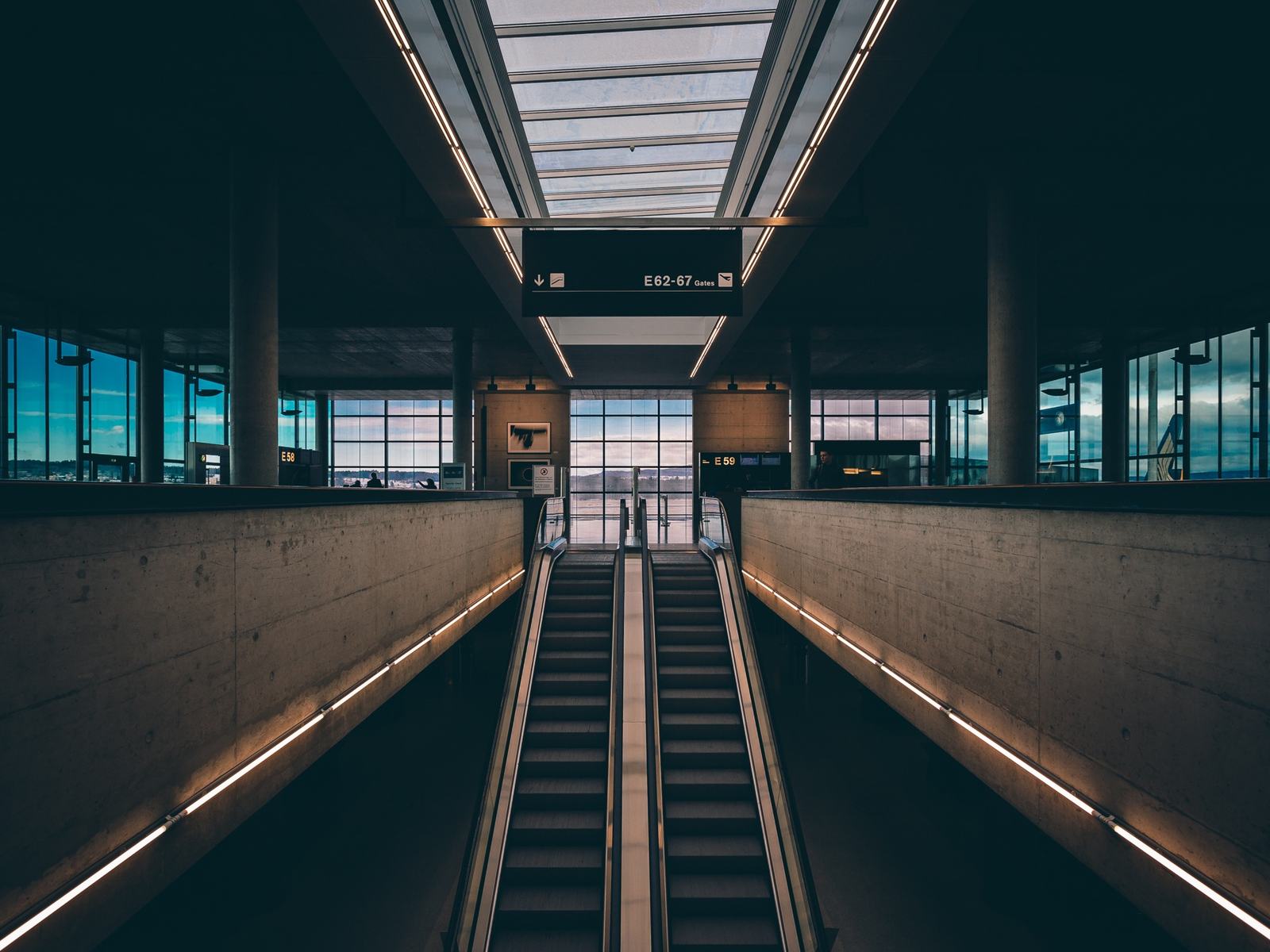 Escalators in a modern station hall